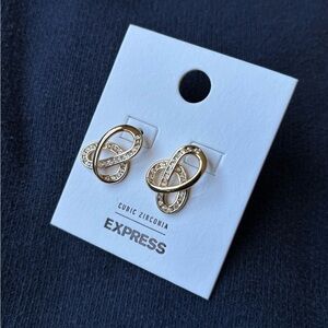EXPRESS Gold Tone Cubic Zirconia Infinity Knot Stud Earrings - New
